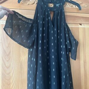 Black Cold Shoulder Dress with Silver Dots